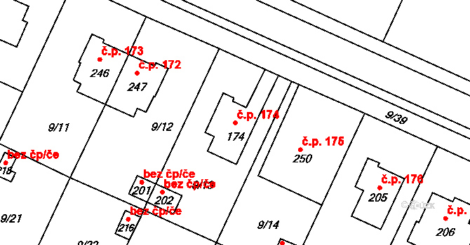 Srch 174 na parcele st. 174 v KÚ Srch, Katastrální mapa