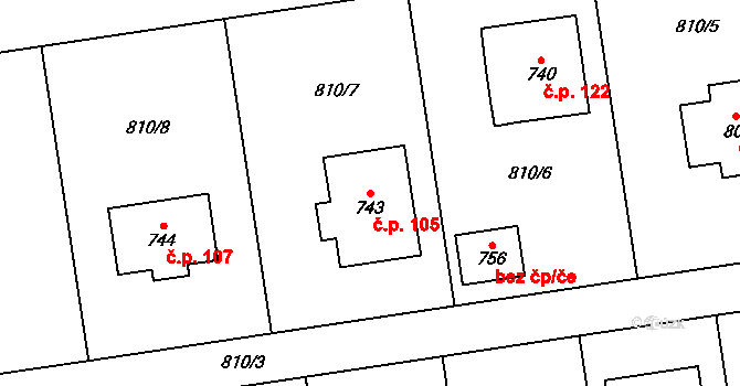 Halouny 105, Svinaře na parcele st. 743 v KÚ Svinaře, Katastrální mapa