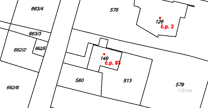 Staročernsko 83, Pardubice na parcele st. 149 v KÚ Staročernsko, Katastrální mapa