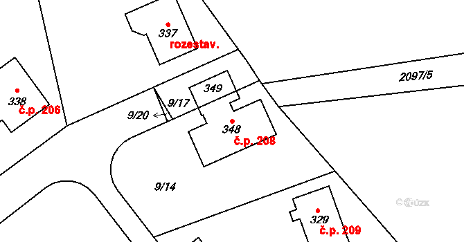 Volanov 208, Trutnov na parcele st. 348 v KÚ Volanov, Katastrální mapa