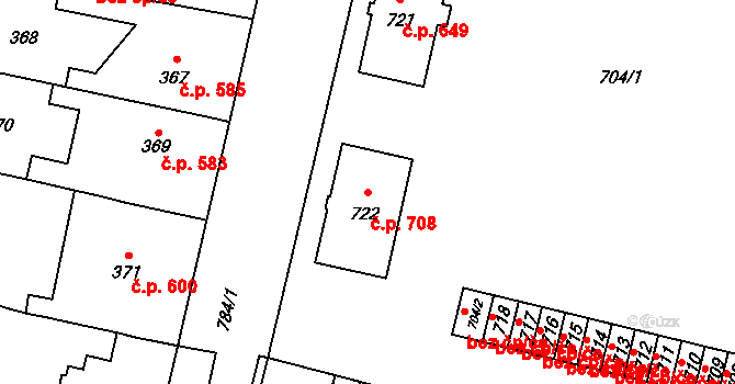 Mohelnice 708 na parcele st. 722 v KÚ Mohelnice, Katastrální mapa