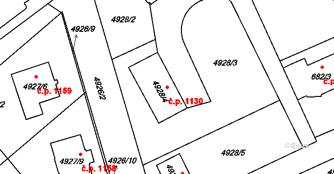 Zábřeh 1130 na parcele st. 4928/4 v KÚ Zábřeh na Moravě, Katastrální mapa