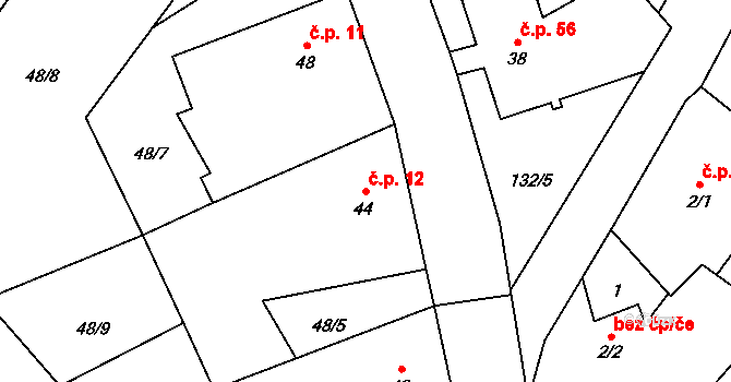 Výškovice 12, Bílovec na parcele st. 44 v KÚ Výškovice u Slatiny, Katastrální mapa