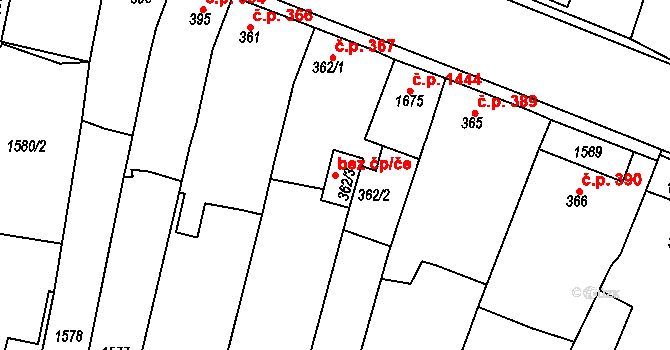 Rosice 83411844 na parcele st. 362/3 v KÚ Rosice u Brna, Katastrální mapa