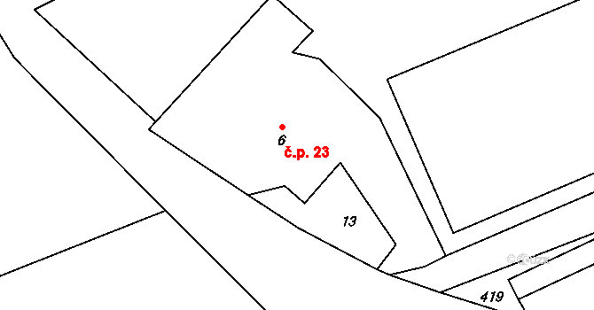 Hracholusky 23 na parcele st. 6 v KÚ Hracholusky nad Berounkou, Katastrální mapa