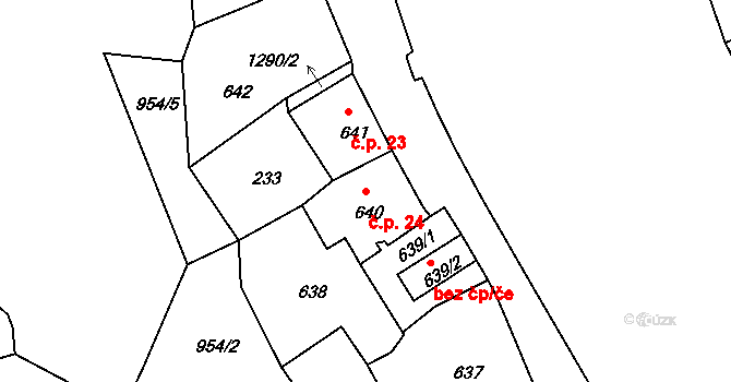 Plešivec 24, Český Krumlov na parcele st. 640 v KÚ Český Krumlov, Katastrální mapa