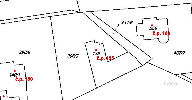 Hněvkovice 125, Humpolec na parcele st. 139 v KÚ Hněvkovice u Humpolce, Katastrální mapa