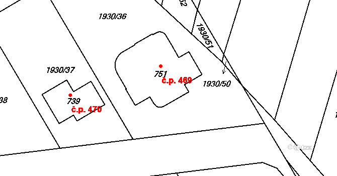 Krumvíř 469 na parcele st. 751 v KÚ Krumvíř, Katastrální mapa