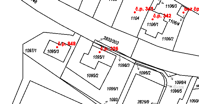 Kamenice nad Lipou 326 na parcele st. 1095/1 v KÚ Kamenice nad Lipou, Katastrální mapa