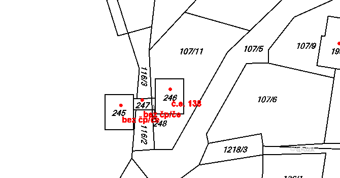Chodovská Huť 138, Tři Sekery na parcele st. 246 v KÚ Chodovská Huť, Katastrální mapa