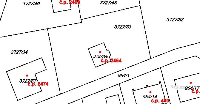 Místek 2464, Frýdek-Místek na parcele st. 3727/66 v KÚ Místek, Katastrální mapa