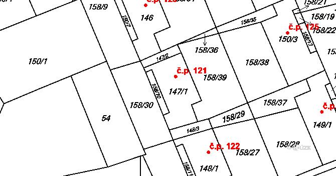 Liběšice 121 na parcele st. 147/1 v KÚ Liběšice u Žatce, Katastrální mapa
