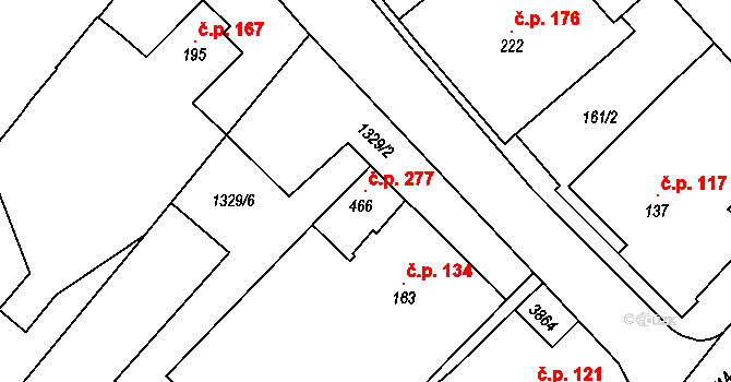 Šebetov 277 na parcele st. 466 v KÚ Šebetov, Katastrální mapa