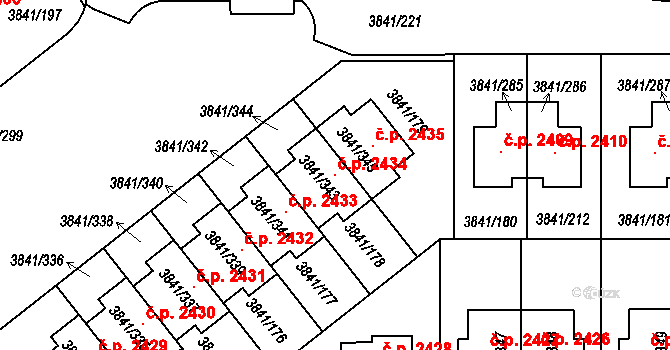 Roztoky 2434 na parcele st. 3841/343 v KÚ Žalov, Katastrální mapa