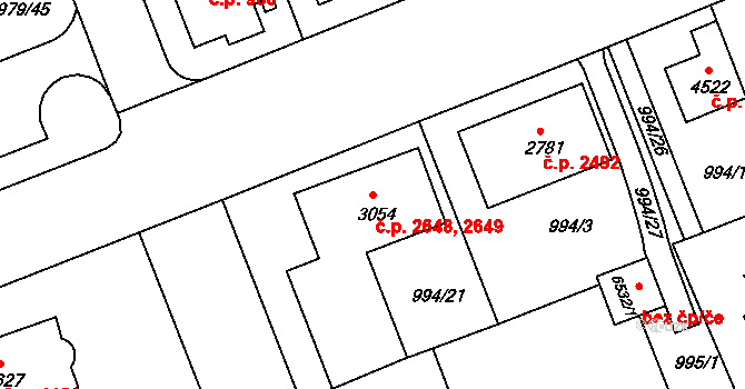 Kroměříž 2648,2649 na parcele st. 3054 v KÚ Kroměříž, Katastrální mapa