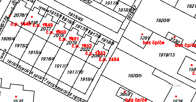Bystřice pod Hostýnem 1454 na parcele st. 2080/1 v KÚ Bystřice pod Hostýnem, Katastrální mapa