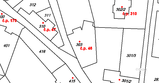Kaňk 46, Kutná Hora na parcele st. 303 v KÚ Kaňk, Katastrální mapa