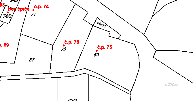 Vavřinec 75 na parcele st. 69 v KÚ Vavřinec, Katastrální mapa