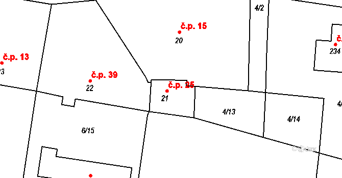 Zborná 25, Jihlava na parcele st. 21 v KÚ Zborná, Katastrální mapa
