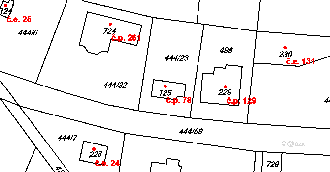 Řež 78, Husinec na parcele st. 125 v KÚ Husinec u Řeže, Katastrální mapa