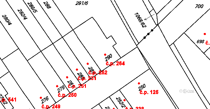 Žabčice 264 na parcele st. 290 v KÚ Žabčice, Katastrální mapa