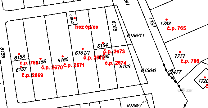 Kladno 2674 na parcele st. 6162 v KÚ Kladno, Katastrální mapa