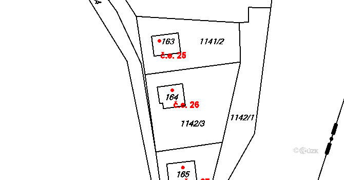 Radonice 26, Divišov na parcele st. 164 v KÚ Zdebuzeves, Katastrální mapa