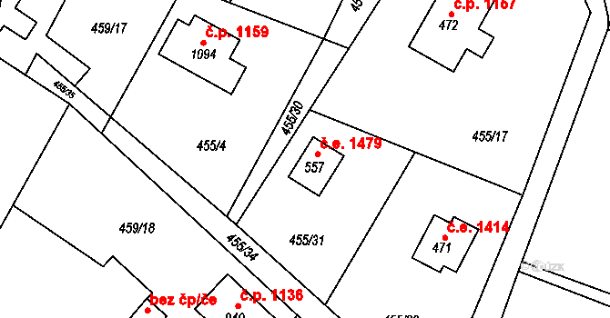 Ládví 1479, Kamenice na parcele st. 557 v KÚ Ládví, Katastrální mapa