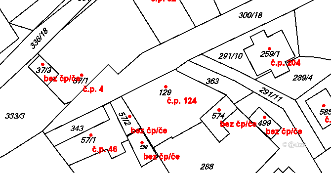 Mratín 124 na parcele st. 129 v KÚ Mratín, Katastrální mapa