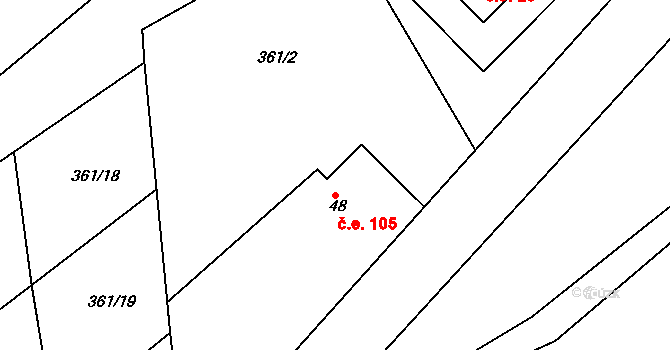 Černá 105, Kraslice na parcele st. 48 v KÚ Černá u Kraslic, Katastrální mapa