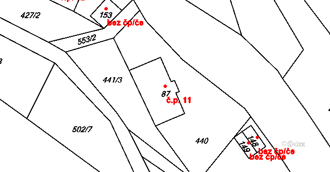 Horní Sedlo 11, Hrádek nad Nisou na parcele st. 87 v KÚ Dolní Sedlo, Katastrální mapa
