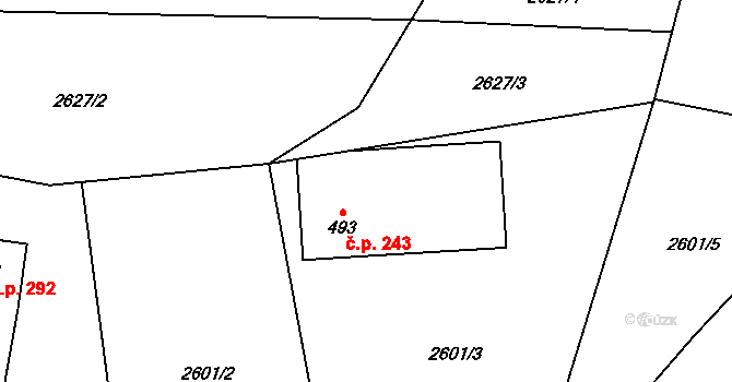 Písek 243 na parcele st. 493 v KÚ Písek u Jablunkova, Katastrální mapa