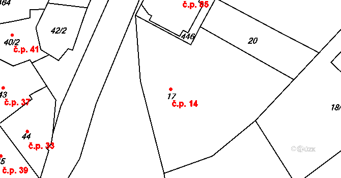 Horní Stakory 14, Kosmonosy na parcele st. 17 v KÚ Horní Stakory, Katastrální mapa