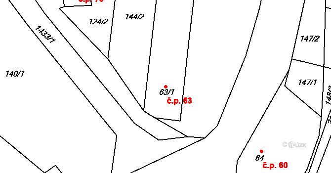 Cebiv 63 na parcele st. 63/1 v KÚ Cebiv, Katastrální mapa