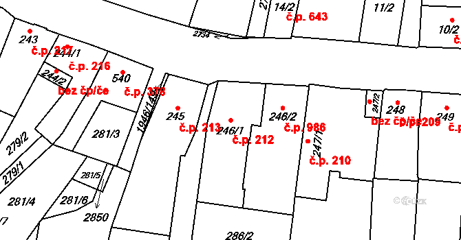 Třebechovice pod Orebem 212 na parcele st. 246/1 v KÚ Třebechovice pod Orebem, Katastrální mapa