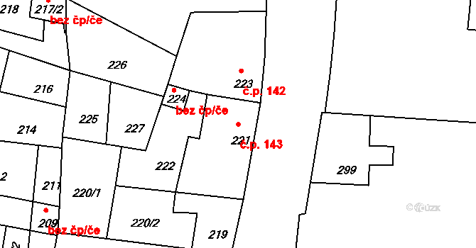 Mimoň III 143, Mimoň na parcele st. 221 v KÚ Mimoň, Katastrální mapa