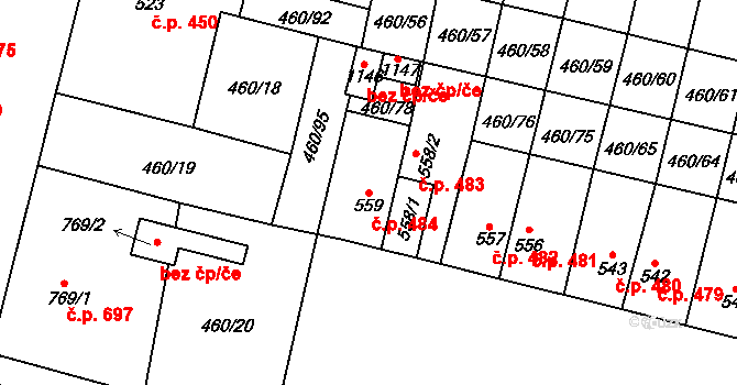Libochovice 484 na parcele st. 559 v KÚ Libochovice, Katastrální mapa