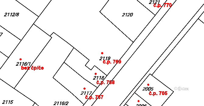 Roudnice nad Labem 769 na parcele st. 2119 v KÚ Roudnice nad Labem, Katastrální mapa