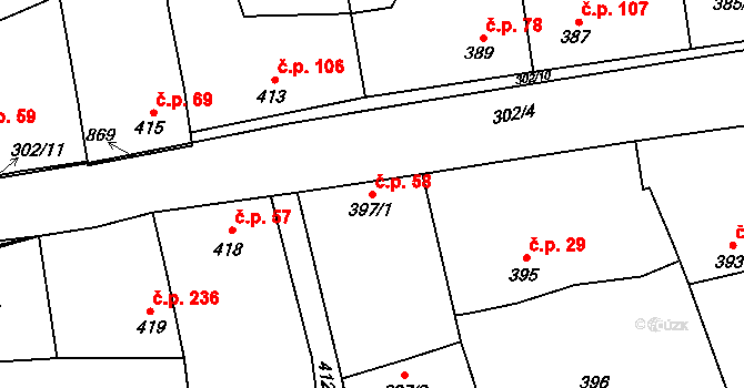 Choryně 58 na parcele st. 397/1 v KÚ Choryně, Katastrální mapa