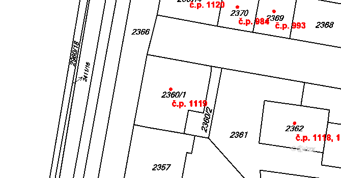 Střekov 1119, Ústí nad Labem na parcele st. 2360/1 v KÚ Střekov, Katastrální mapa