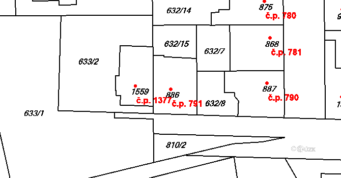 Lysá nad Labem 791 na parcele st. 886 v KÚ Lysá nad Labem, Katastrální mapa