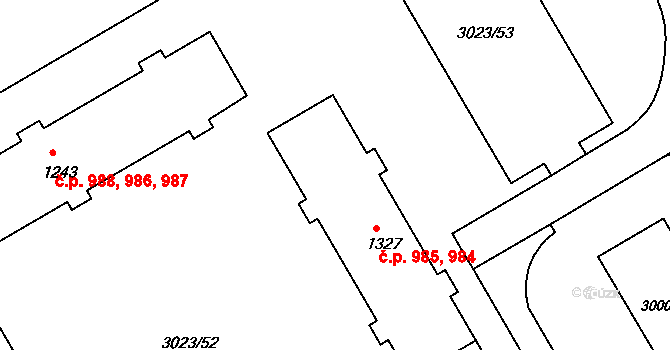 Mařatice 984,985, Uherské Hradiště na parcele st. 1327 v KÚ Mařatice, Katastrální mapa