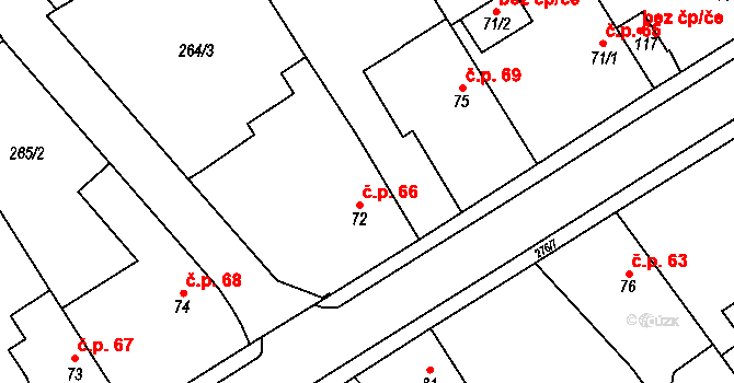 Olešnice 66 na parcele st. 72 v KÚ Olešnice nad Cidlinou, Katastrální mapa