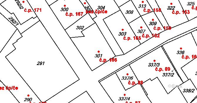 Jablunkov 166 na parcele st. 301 v KÚ Jablunkov, Katastrální mapa
