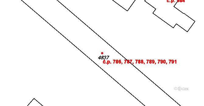 Kolín II 786,787,788,789,790,, Kolín na parcele st. 4837 v KÚ Kolín, Katastrální mapa