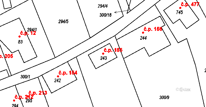 Kvasiny 155 na parcele st. 243 v KÚ Kvasiny, Katastrální mapa