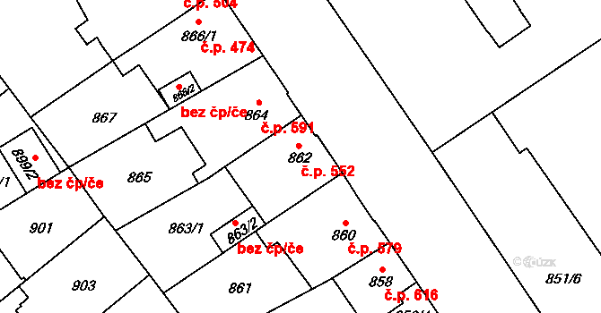 Uhříněves 552, Praha na parcele st. 862 v KÚ Uhříněves, Katastrální mapa