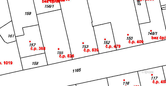 Žižkov 539, Praha na parcele st. 153 v KÚ Žižkov, Katastrální mapa