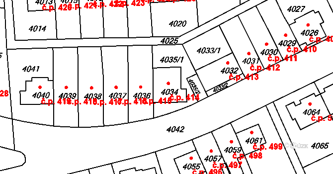 Záběhlice 414, Praha na parcele st. 4034 v KÚ Záběhlice, Katastrální mapa