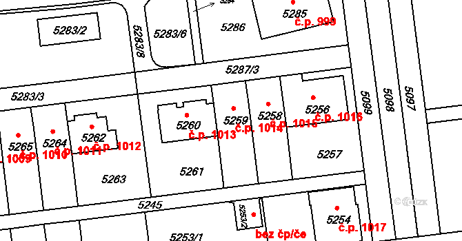 Záběhlice 1014, Praha na parcele st. 5259 v KÚ Záběhlice, Katastrální mapa